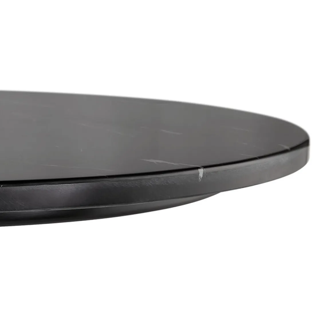 Petite table bistrot ronde 'TOMY' en pierre effet marbre et métal noir