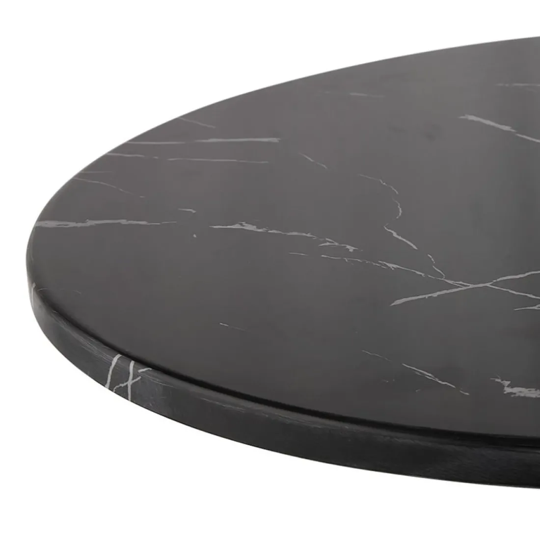 Petite table bistrot ronde 'TOMY' en pierre effet marbre et métal noir