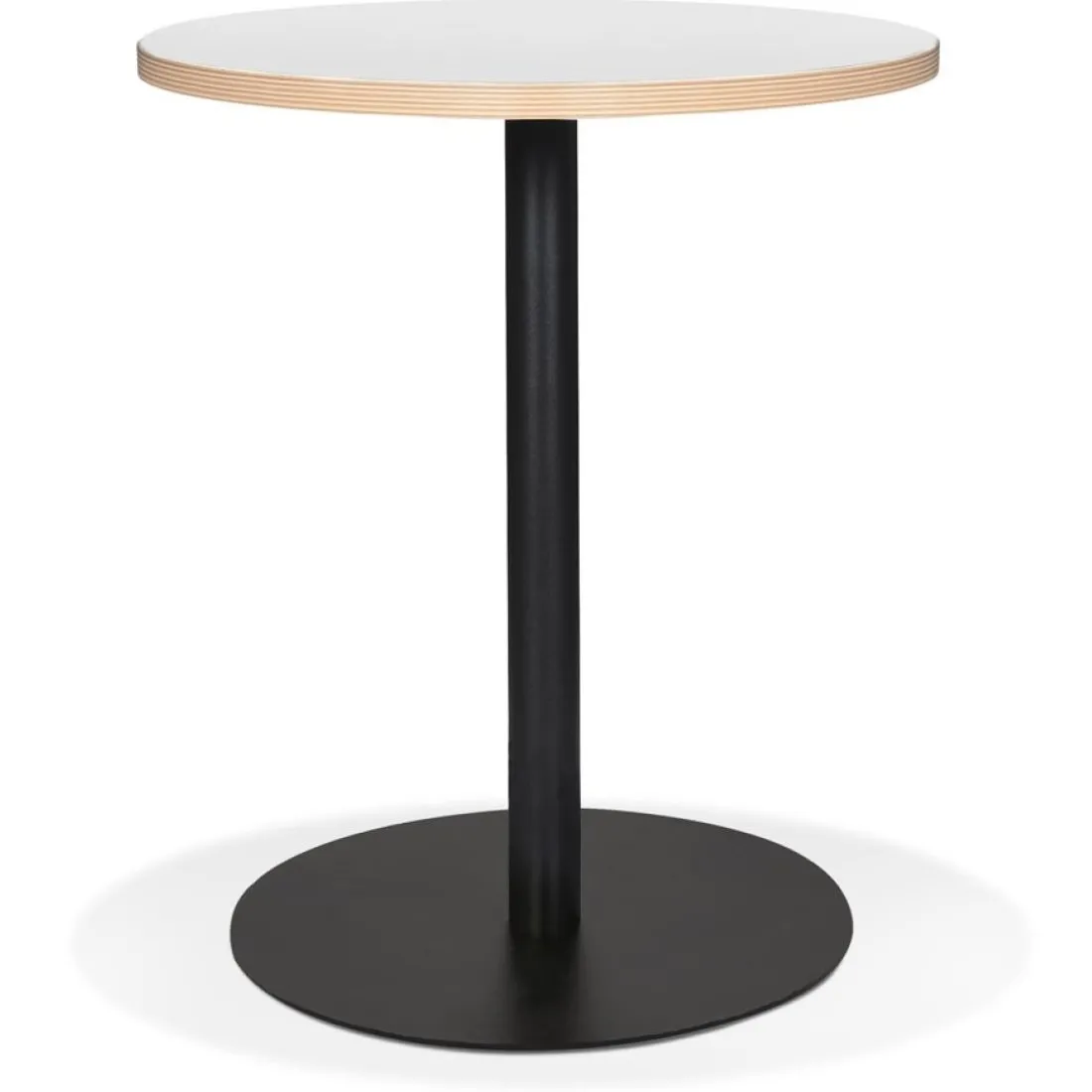 Petite table bistrot ronde 'YOGI' blanche avec un pied en métal noir