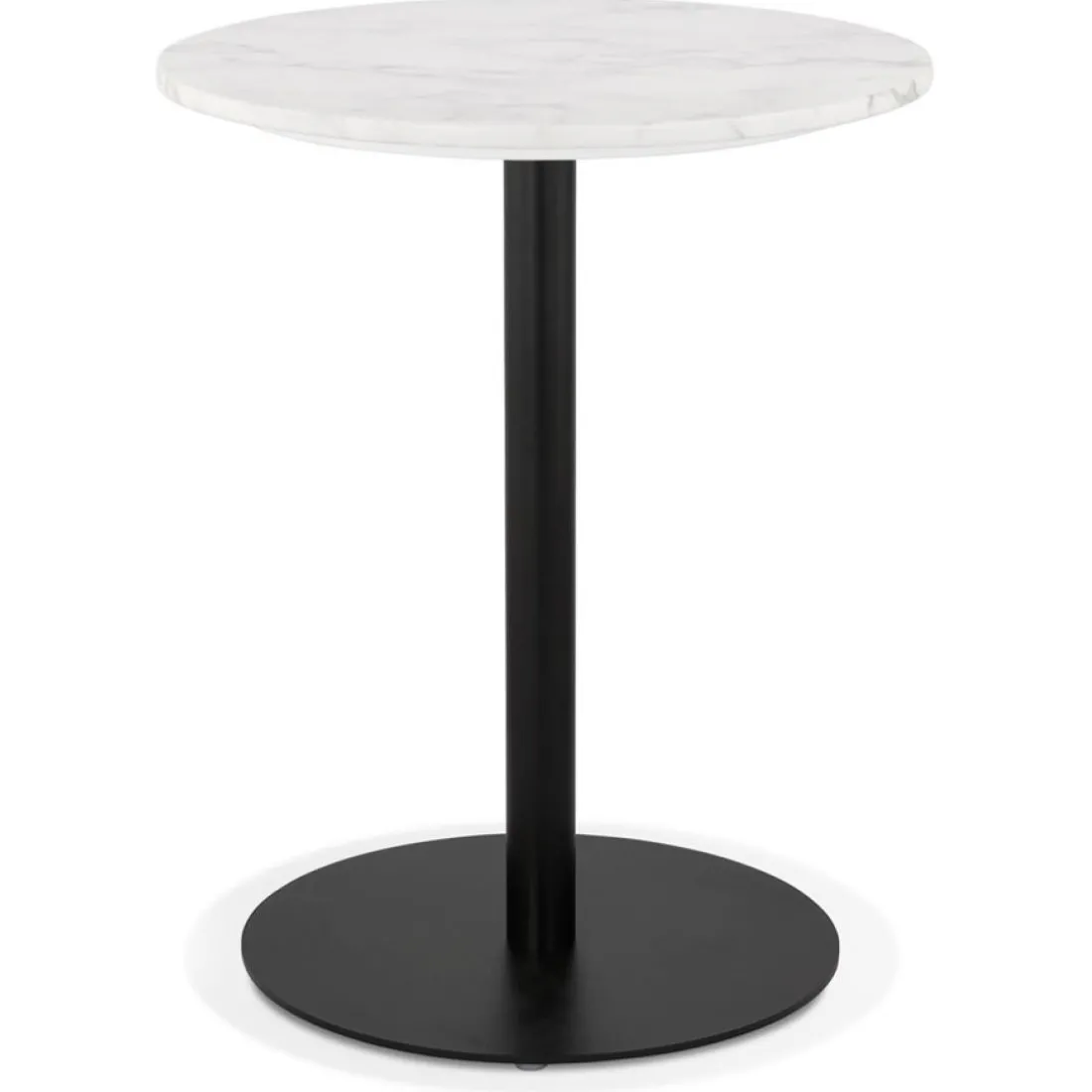 Petite table bistrot ronde 'TOMY' en pierre blanche effet marbre et métal noir
