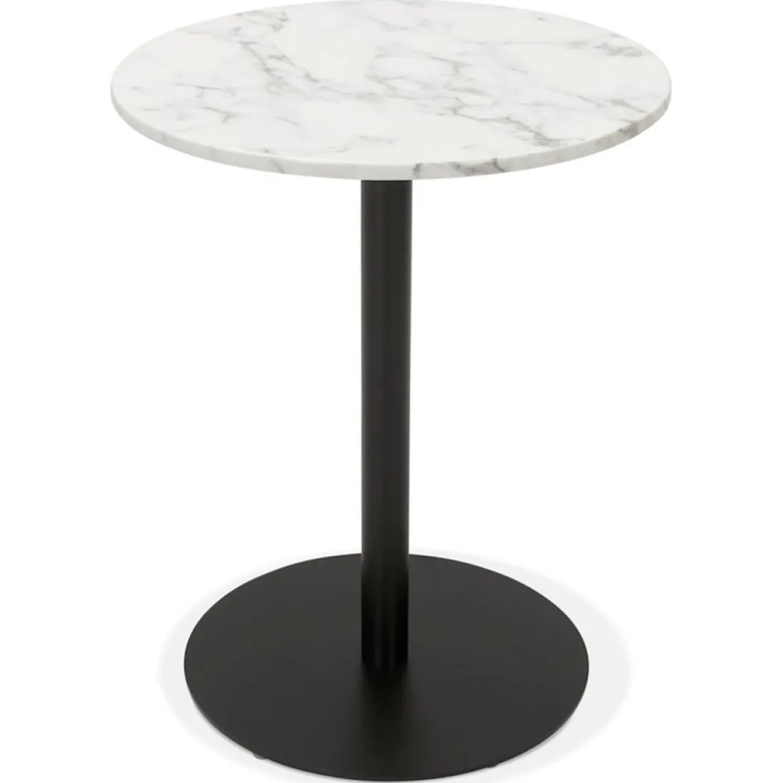Petite table bistrot ronde 'TOMY' en pierre blanche effet marbre et métal noir