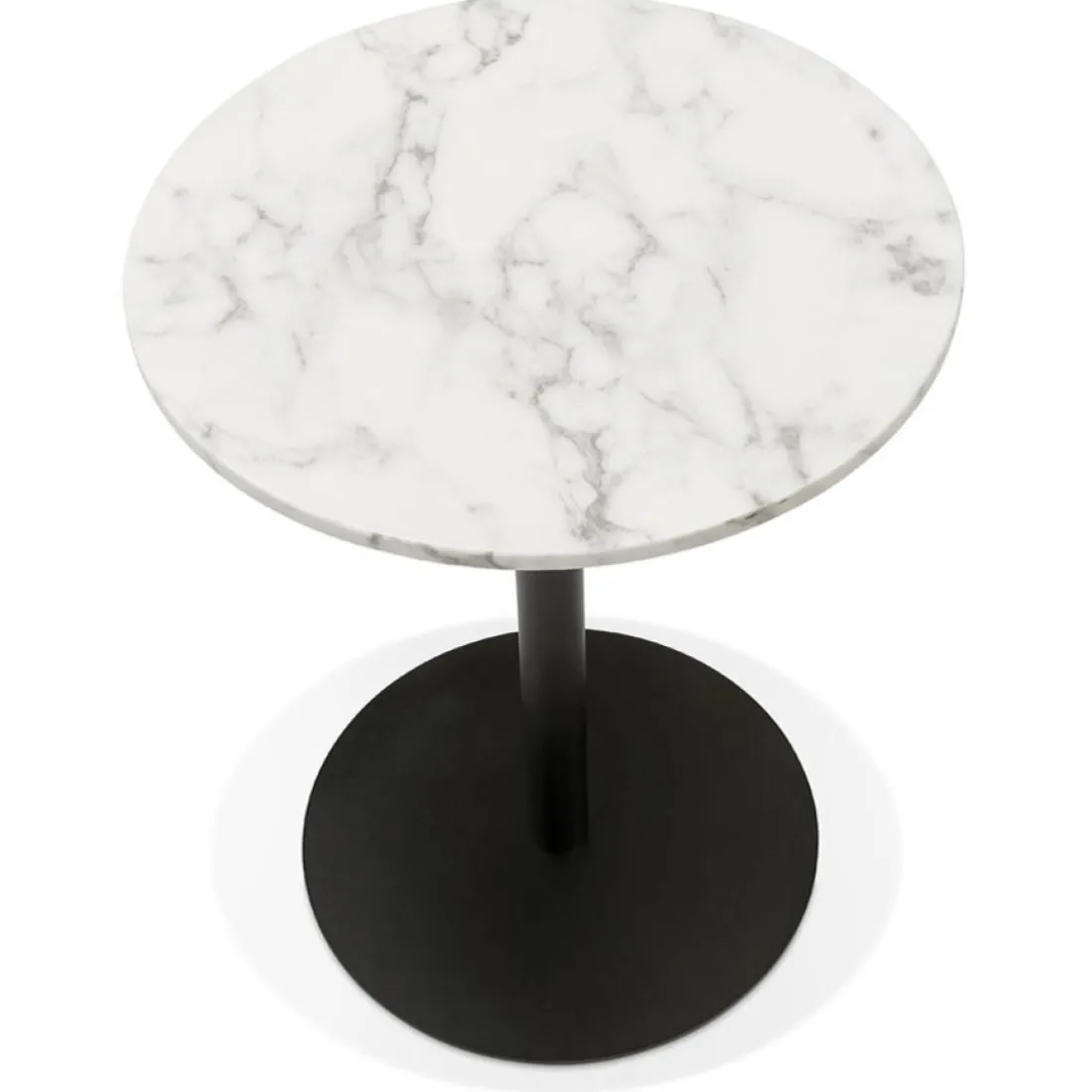 Petite table bistrot ronde 'TOMY' en pierre blanche effet marbre et métal noir