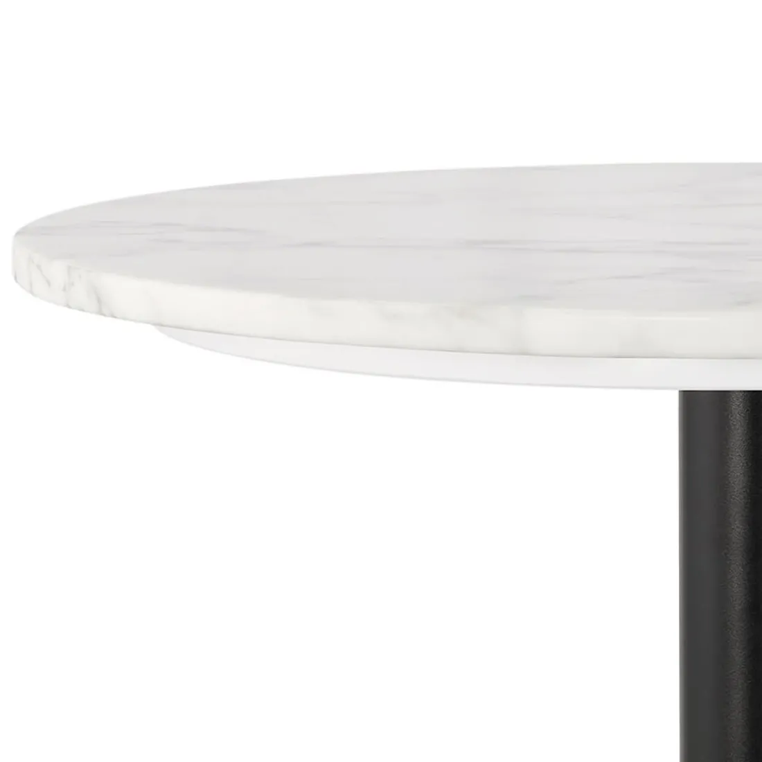Petite table bistrot ronde 'TOMY' en pierre blanche effet marbre et métal noir