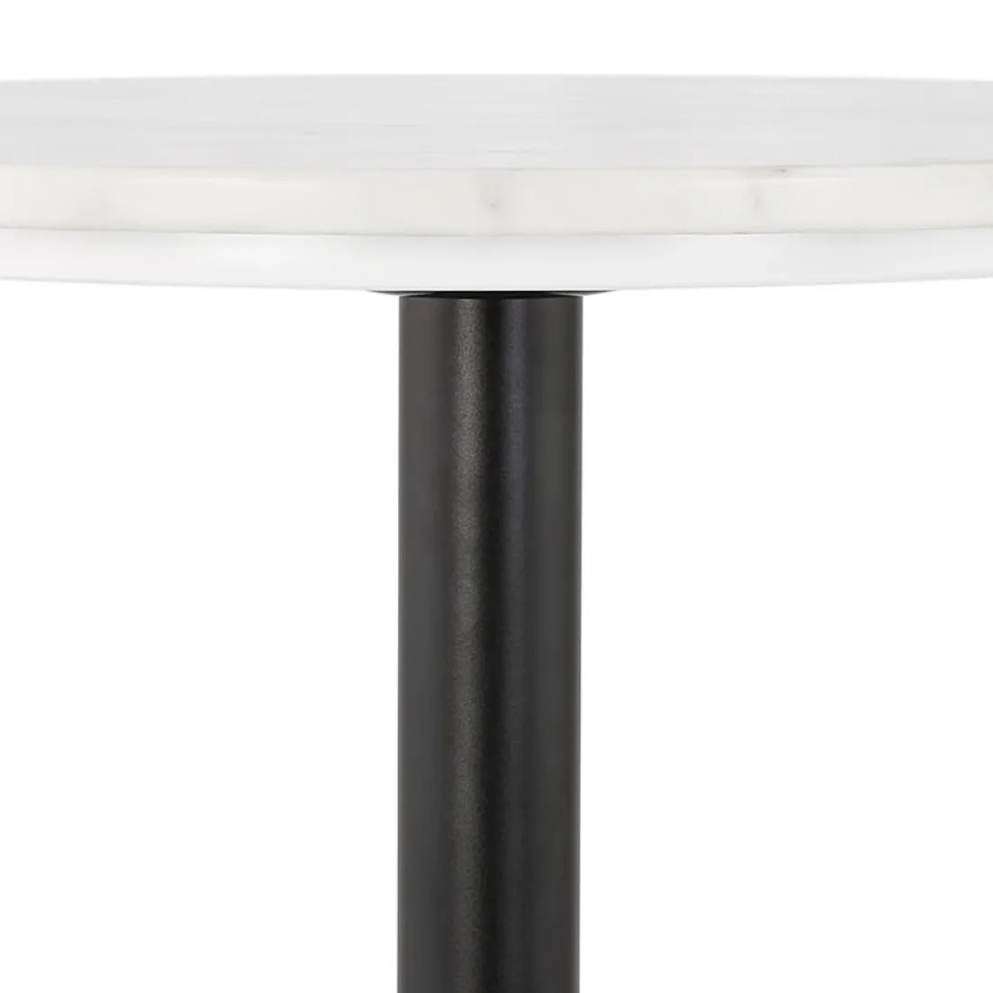 Petite table bistrot ronde 'TOMY' en pierre blanche effet marbre et métal noir