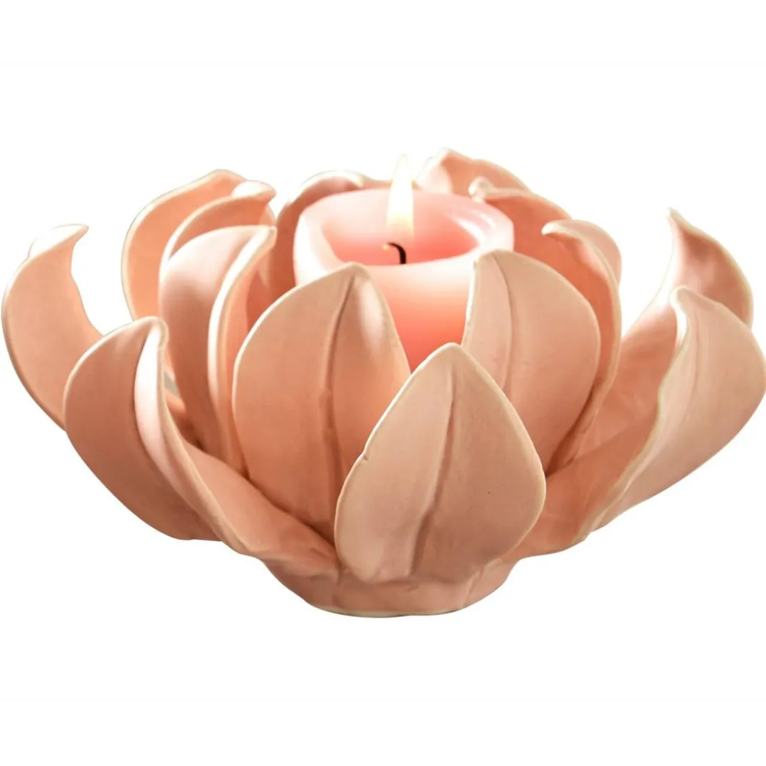 Photophore fleur ouverte en céramique EXTAR rose