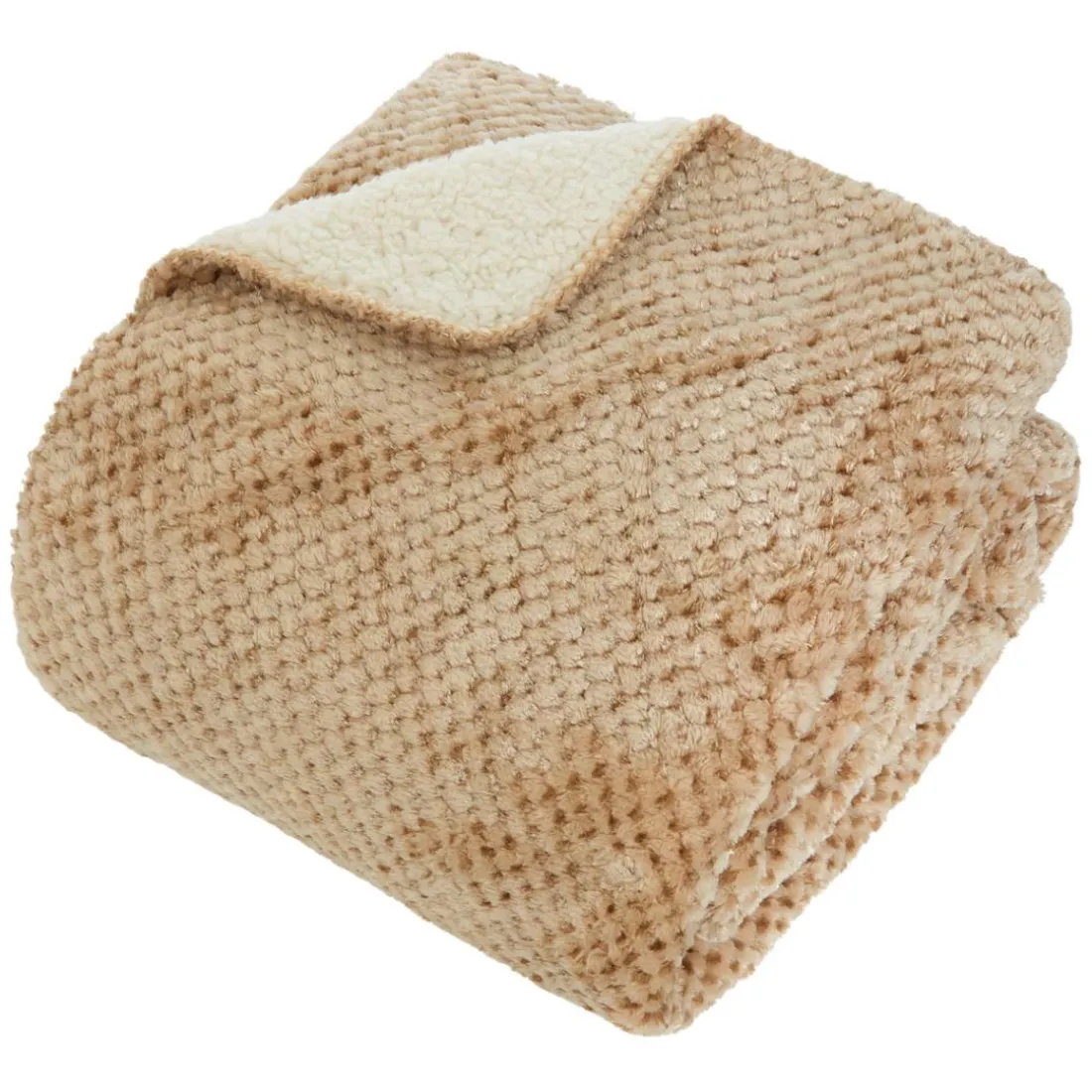 Plaid flanelle effet sherpa Lyno 170x130cm - beige lin