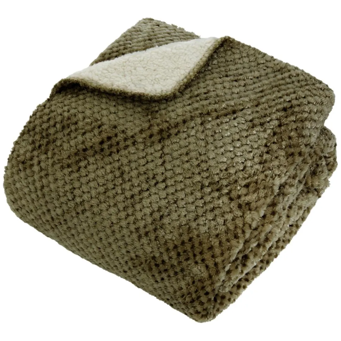 Plaid flanelle effet sherpa Lyno 170x130cm - vert Kaki