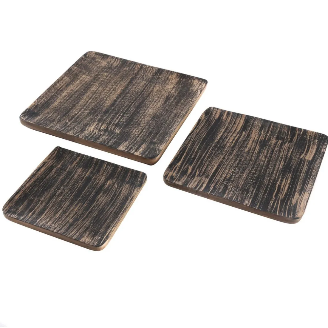 Plat carré décoratif 25 cm bois noir et or