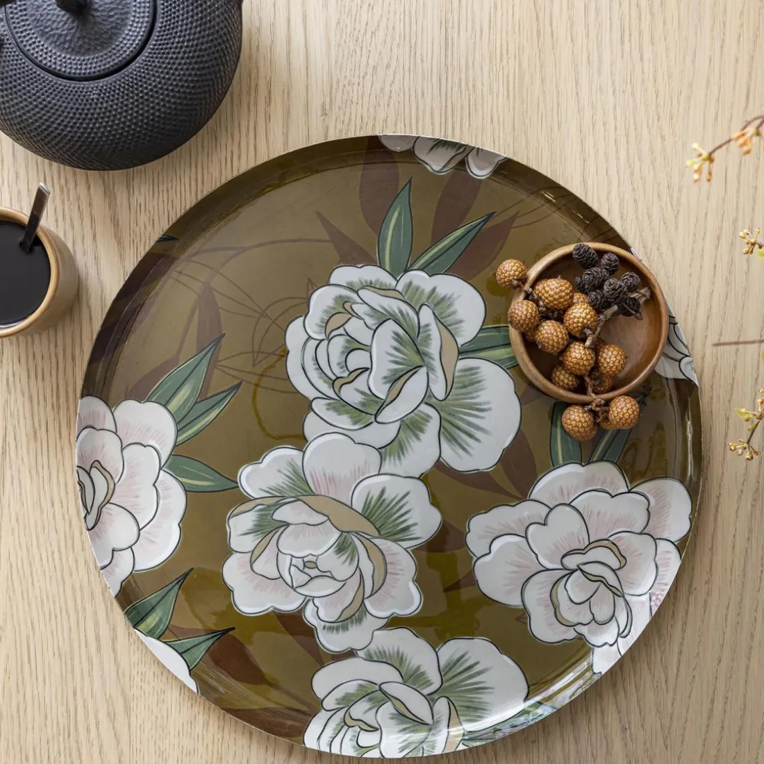Plateau rond metal flowpon imprimé