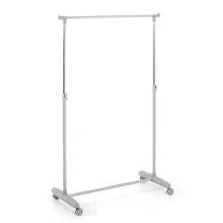 Portant réglable en hauteur en tube d'Acier gris avec 1 tringle chromé avec pièces en PVC Gris