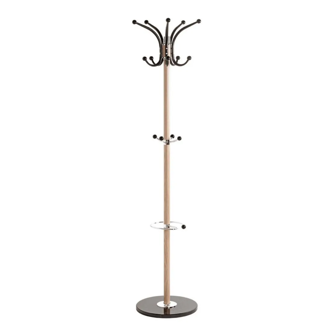 Porte manteau en métal décor chêne et pied marbre noir