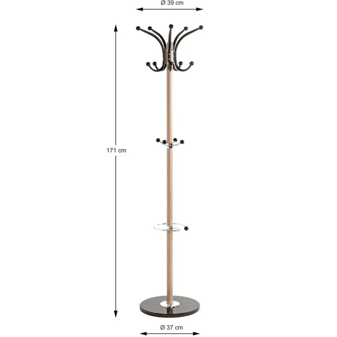 Porte manteau en métal décor chêne et pied marbre noir