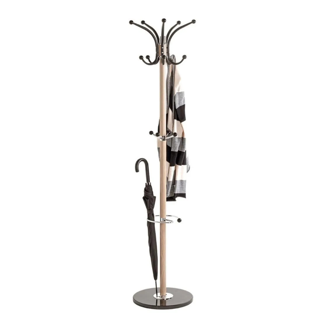Porte manteau en métal décor chêne et pied marbre noir