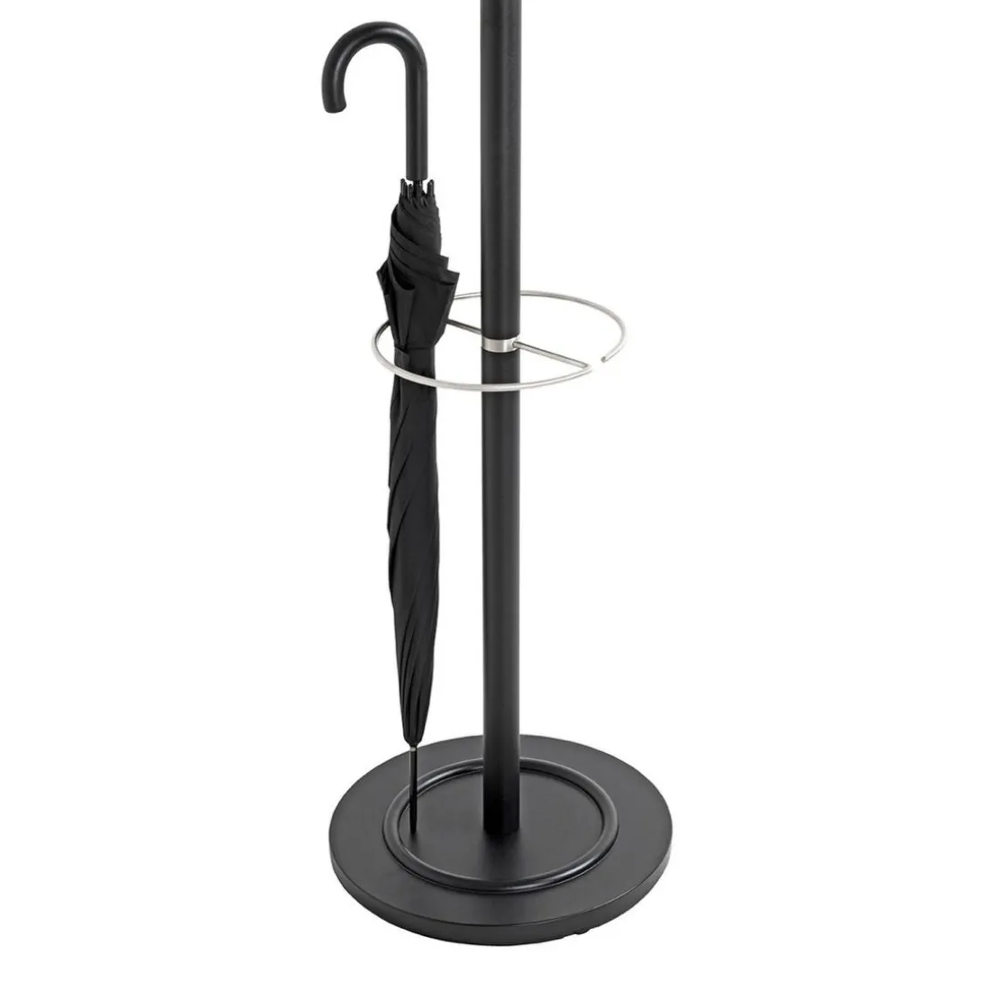 Porte manteau noir avec crochets et porte parapluie en laqué alu