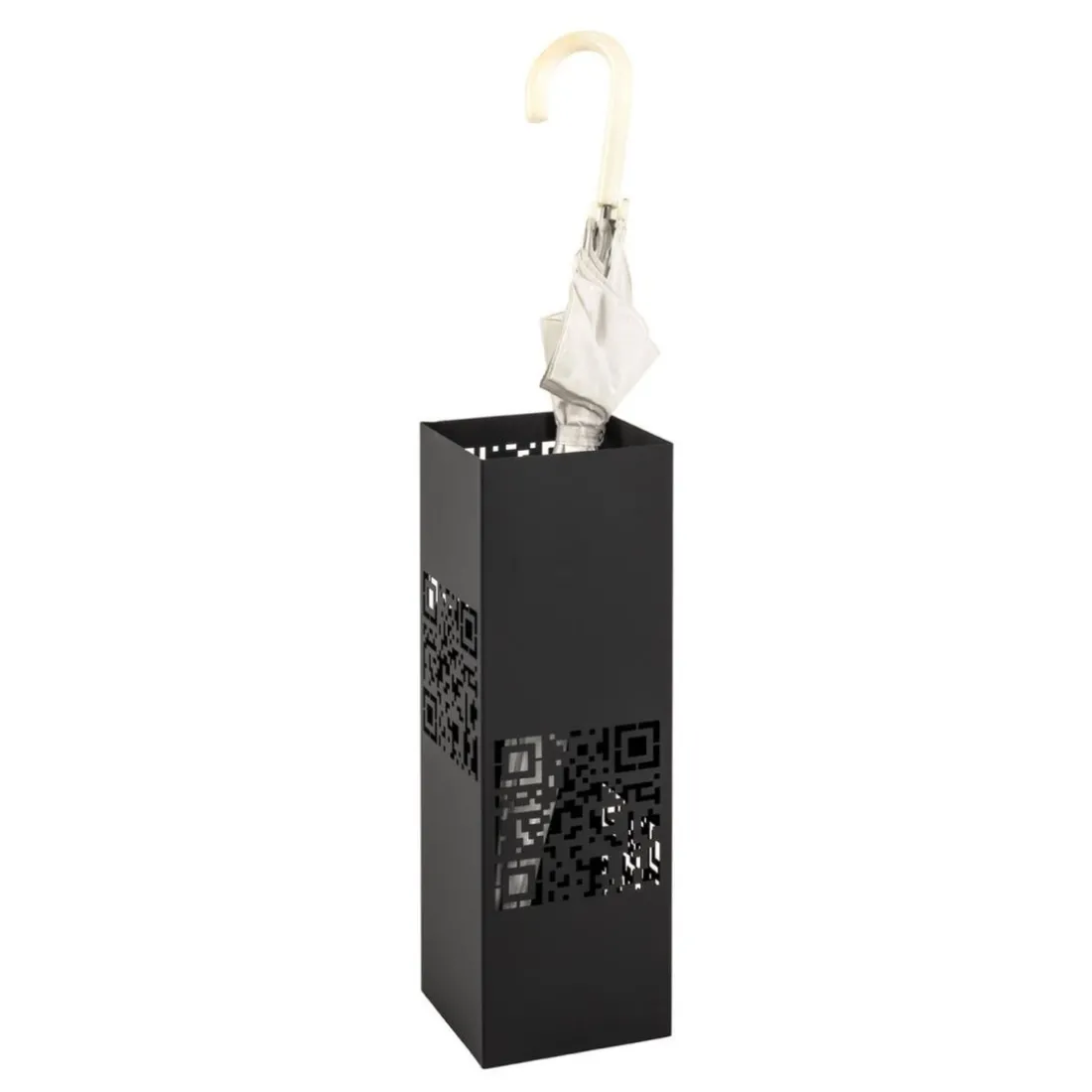 Porte parapluies avec code QR découpé abstrait en métal laqué Noir