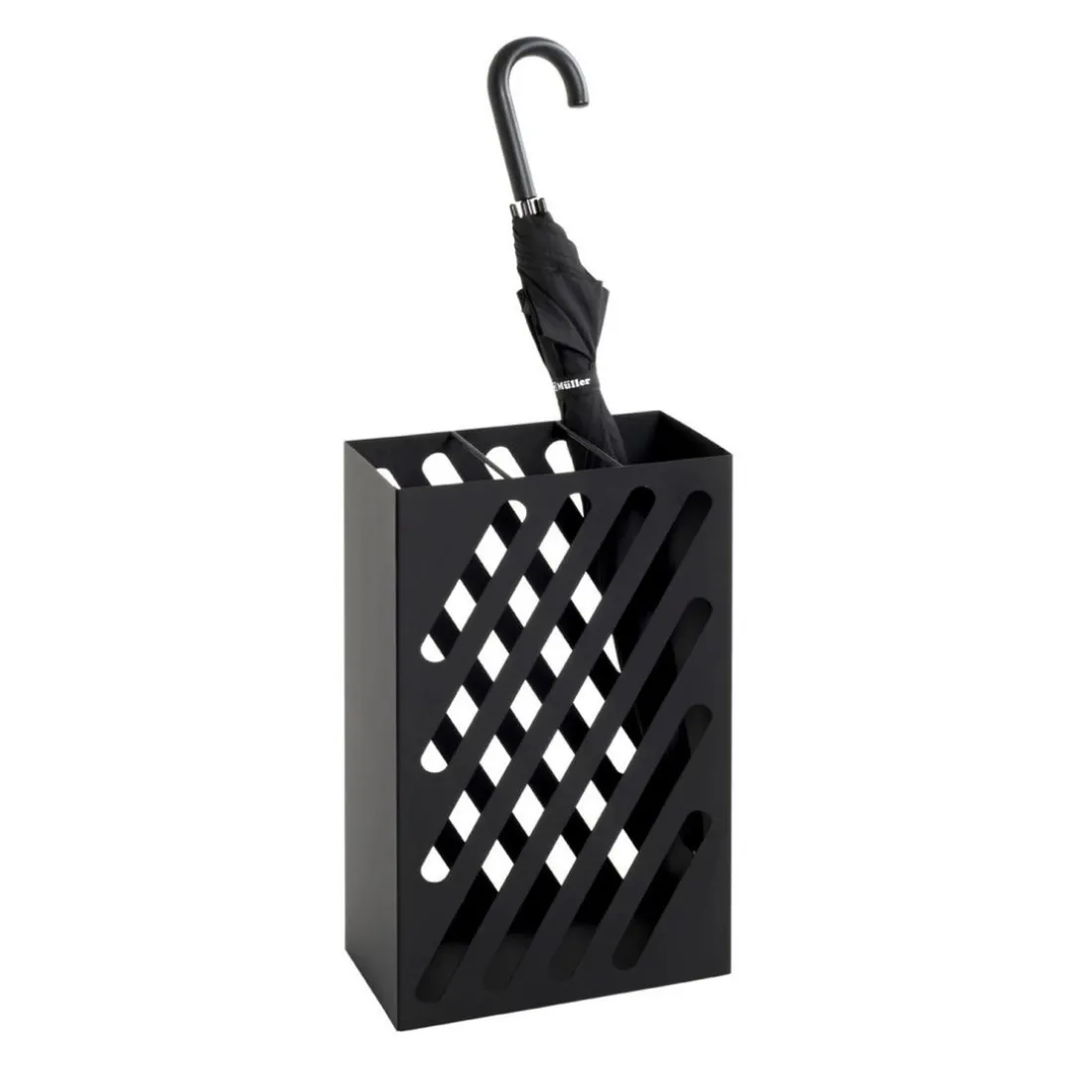 Porte parapluies en métal laqué noir et motif découpé