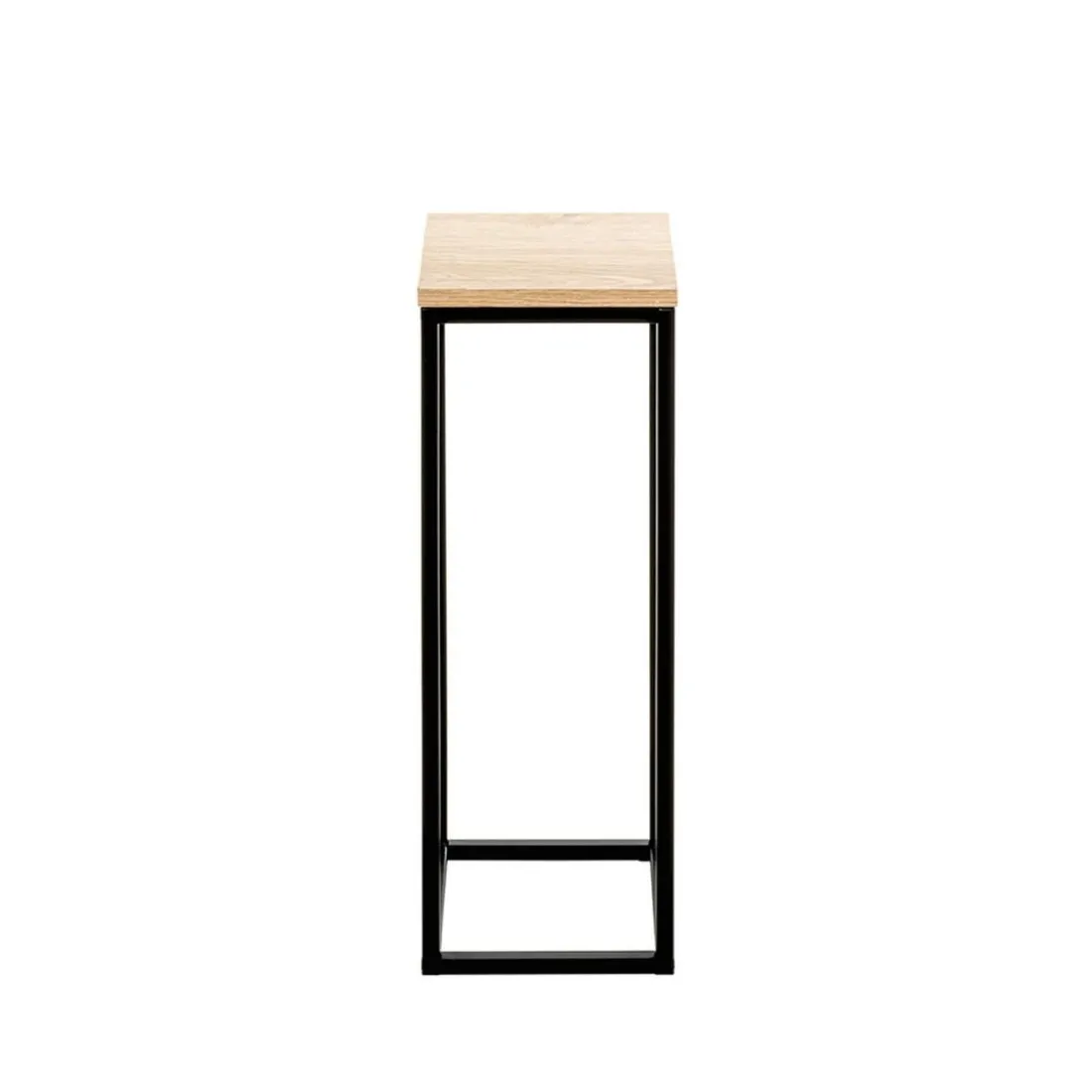 Porte plante en métal noir et plateau décor chêne h54 cm