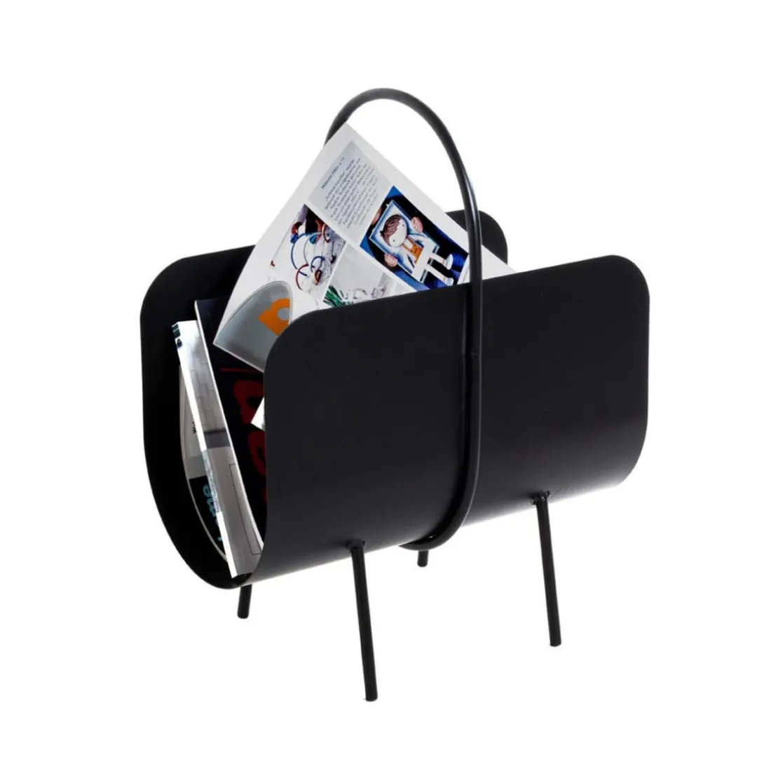 Porte revues design en métal laqué noir
