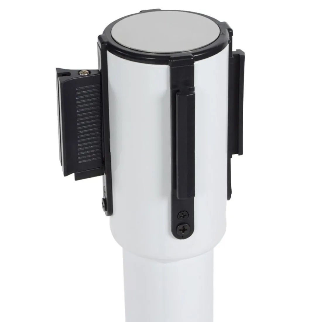 Potelet 'ZIP' blanc à sangle pour files d'attente