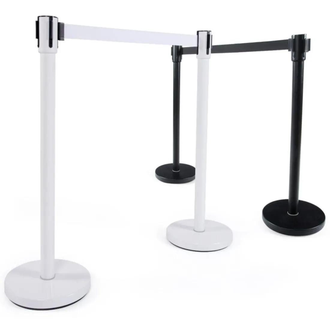 Potelet 'ZIP' blanc à sangle pour files d'attente