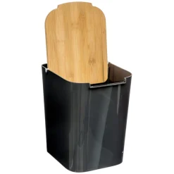 Poubelle 5 l Couvercle Bambou Noir