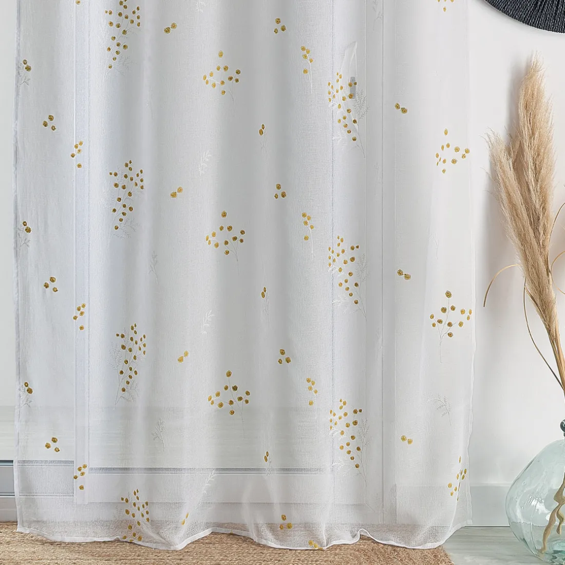Px voilage en etamine brode 140x240 MIMOSA - jaune