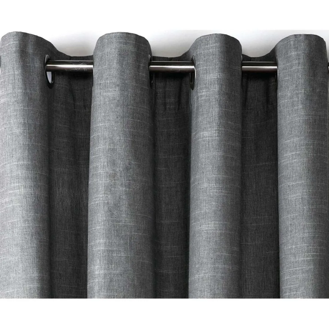 Rideau à oeillets unis occultants thermiques aspect chambray - Gris