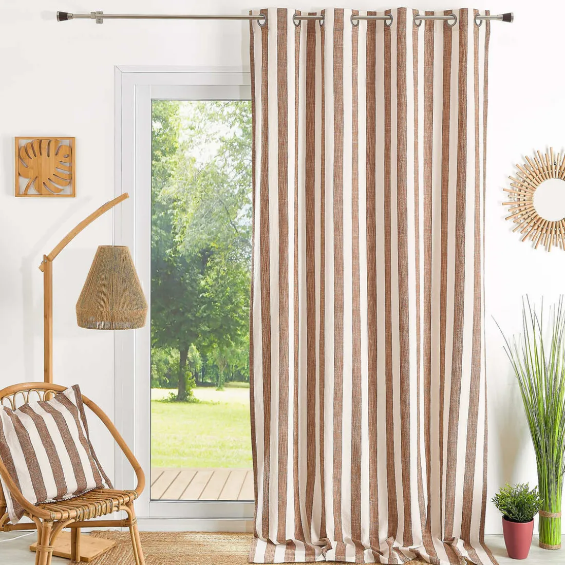 Rideau ameublement coton flamme 140x260 - terracotta