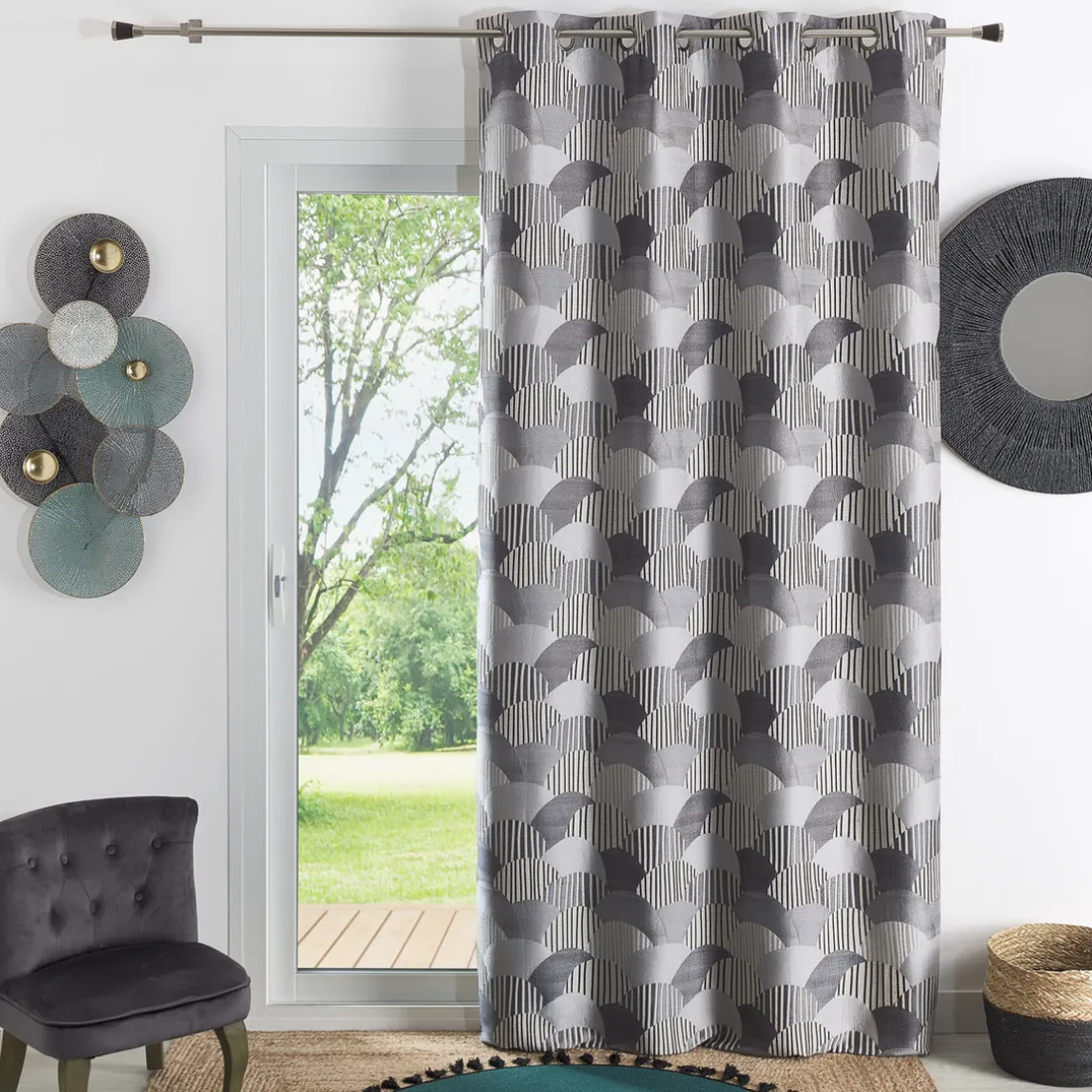 Rideau ameublement en jacquard 140x260 ASIA - gris
