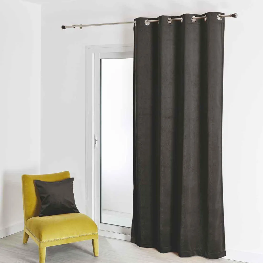 Rideau d'Ameublement en Suédine Unie Anthracite 140X260 cm SOFT