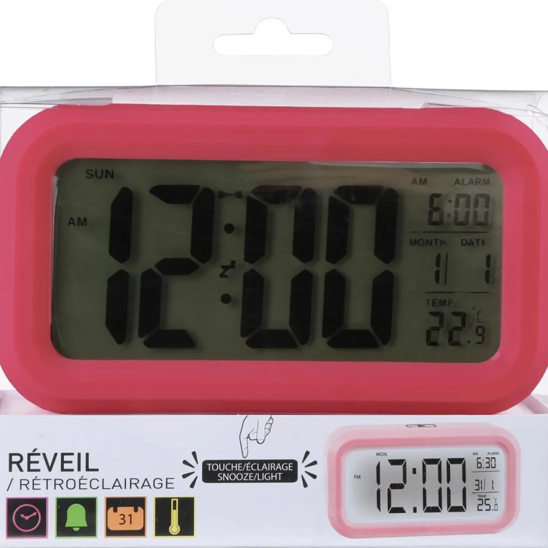 Réveil touch digital bordeaux