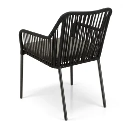 Salon de jardin 2 personnes Table carrée et 2 fauteuils gris et noirs en cordage