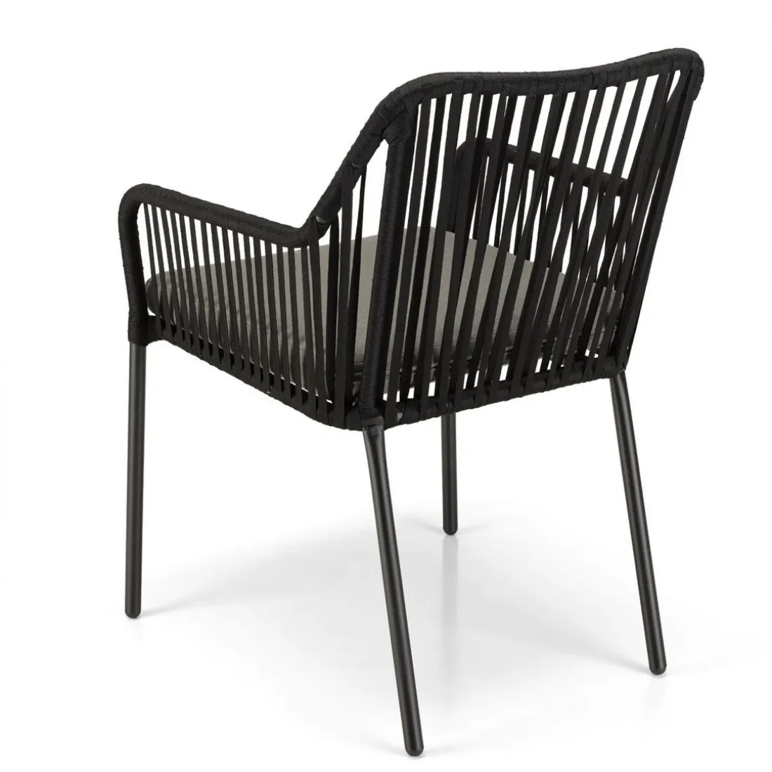 Salon de jardin 2 personnes Table carrée et 2 fauteuils gris et noirs en cordage