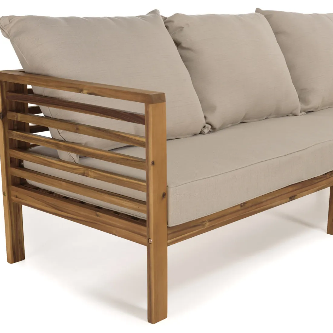 SALON DE JARDIN EN BOIS ACACIA 5 pers. - 1 Canapé 3 places, 2 fauteuils et 1 table basse rectangulaire 100 x 60 cm