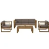 SALON DE JARDIN EN BOIS TECK : 1 Canapé 3 places, 2 fauteuils avec coussins waterproof et une table basse 110x60cm