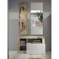 Set 3 pieces meuble d'entrée blanc tons bois