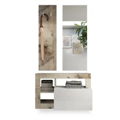 Set 3 pieces meuble d'entrée blanc tons bois