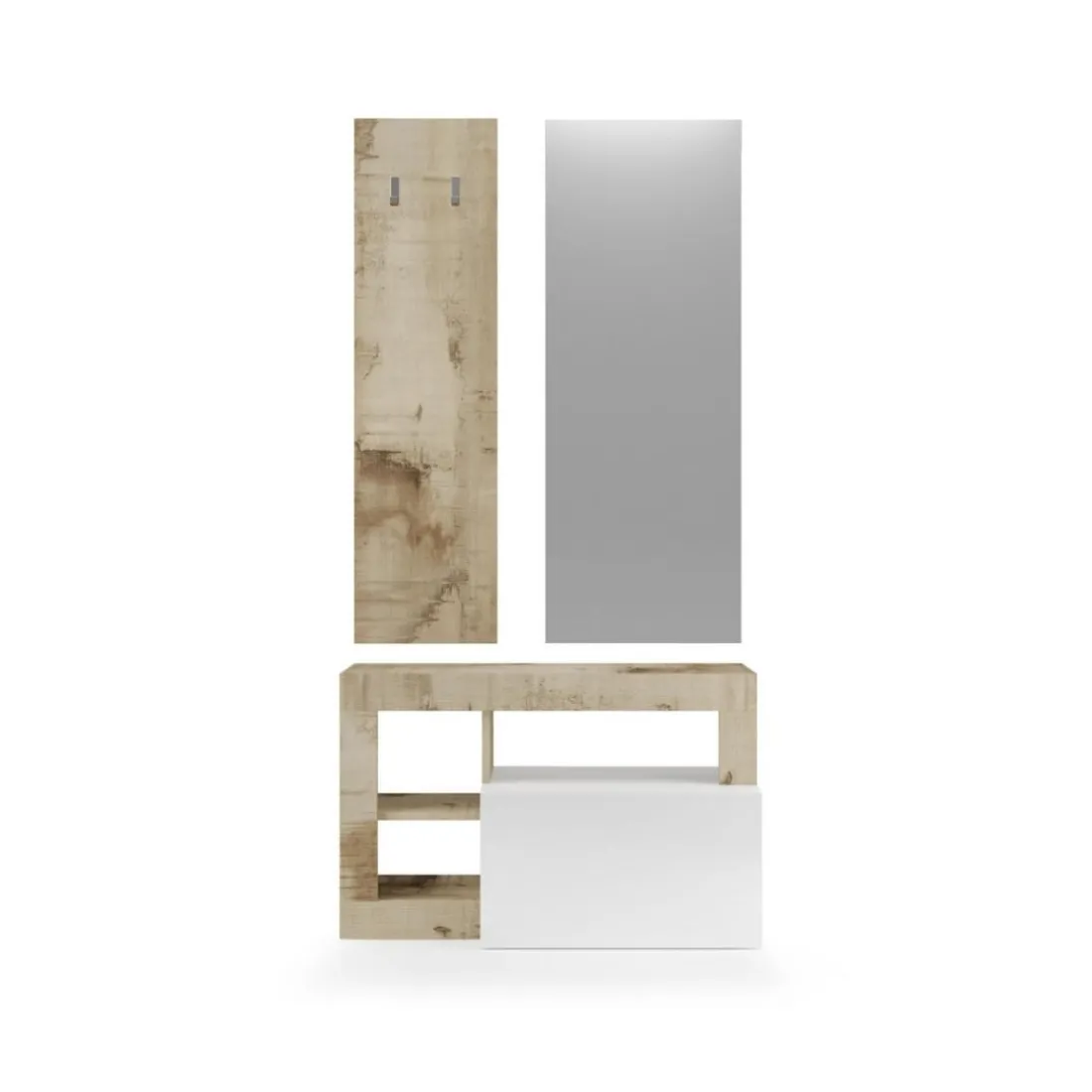 Set 3 pieces meuble d'entrée blanc tons bois