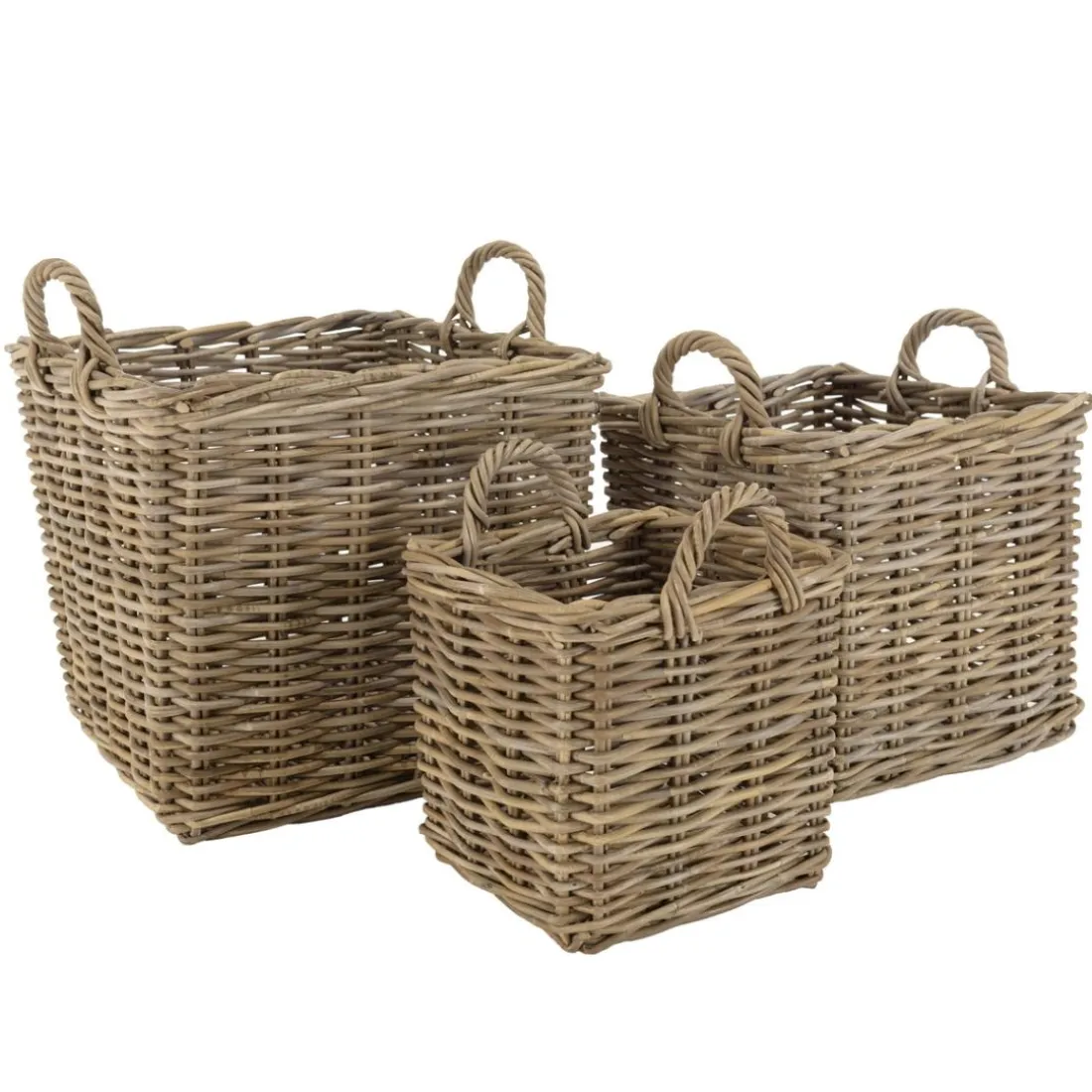 Set de 3 paniers de rangement carrés en kubu naturel KALLY