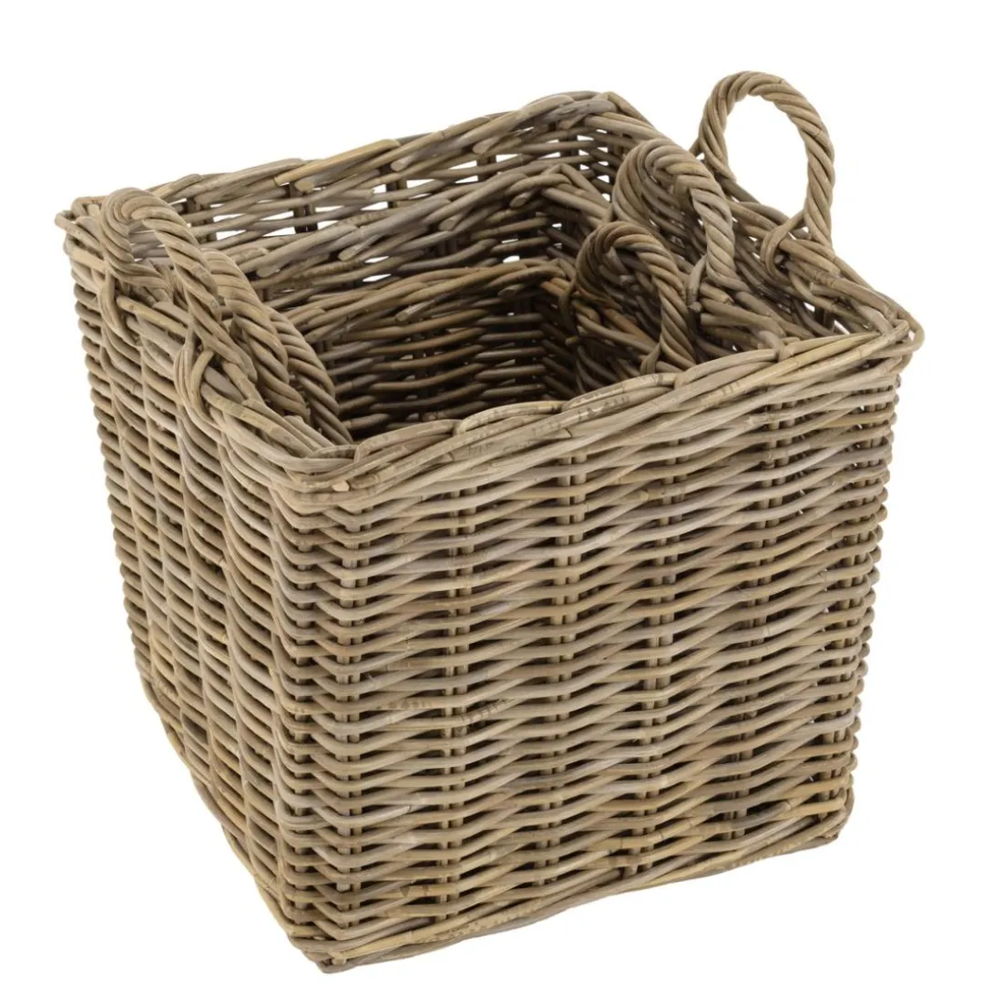 Set de 3 paniers de rangement carrés en kubu naturel KALLY