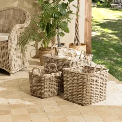Set de 3 paniers de rangement carrés en kubu naturel KALLY