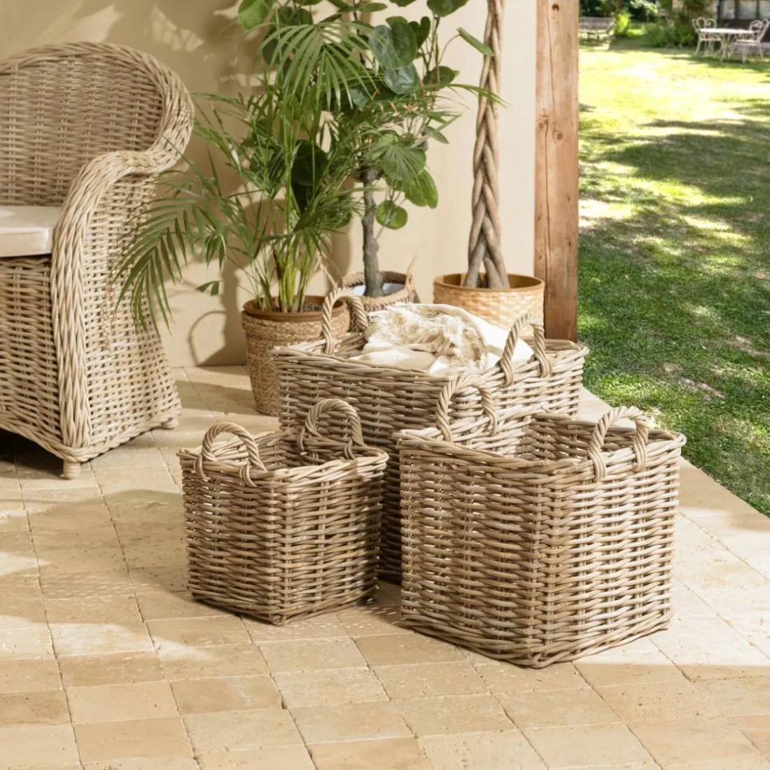 Set de 3 paniers de rangement carrés en kubu naturel KALLY