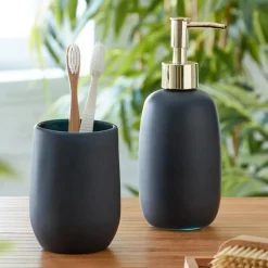 Set gobelet et distributeur de savon liquide en verre CLARION teinte noire