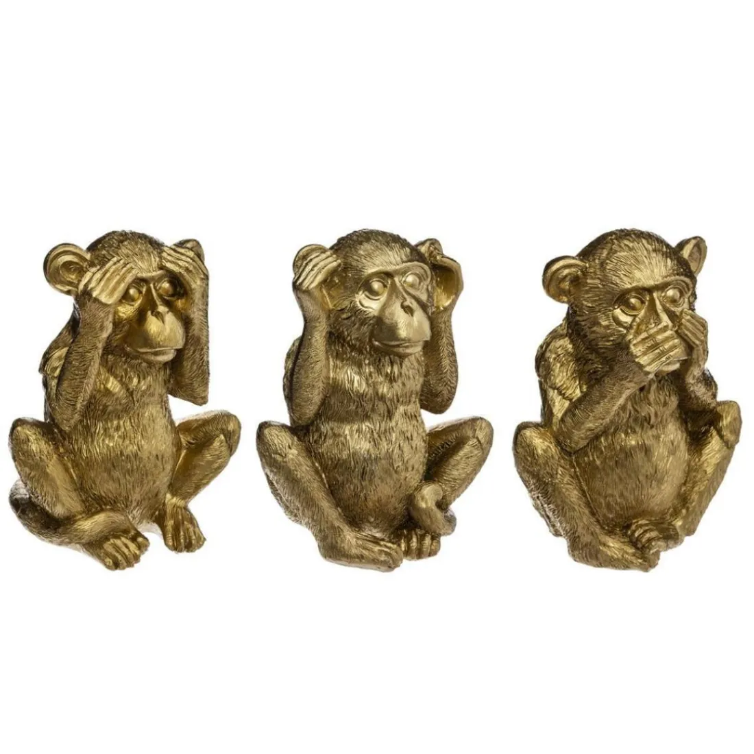 Singes Sagesse Résine Doré H. 17 cm