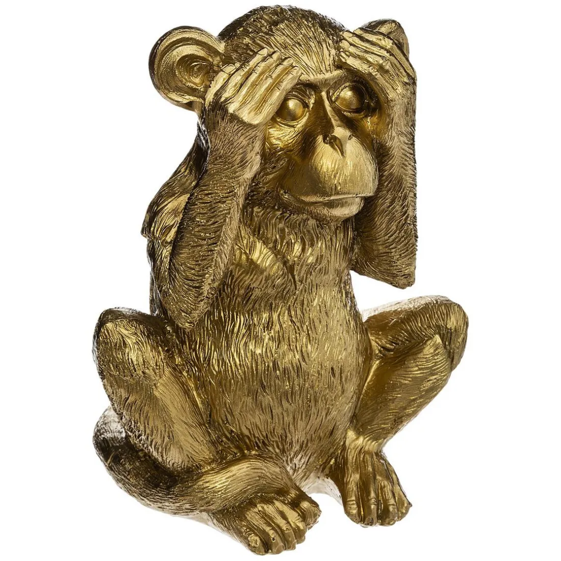 Singes Sagesse Résine Doré H. 17 cm