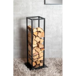 Support pour bois de cheminée noir en métal