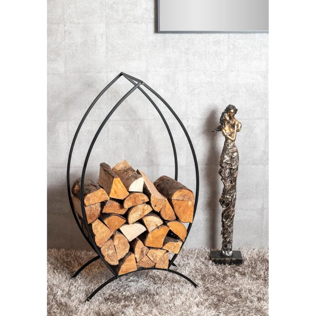 Support pour bois de cheminée noir en métal