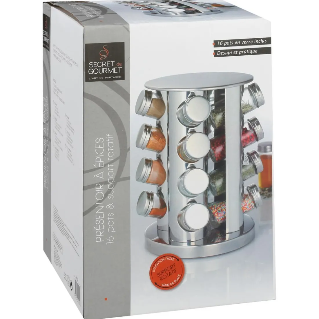 Support rotatif inox 16 pots à épices