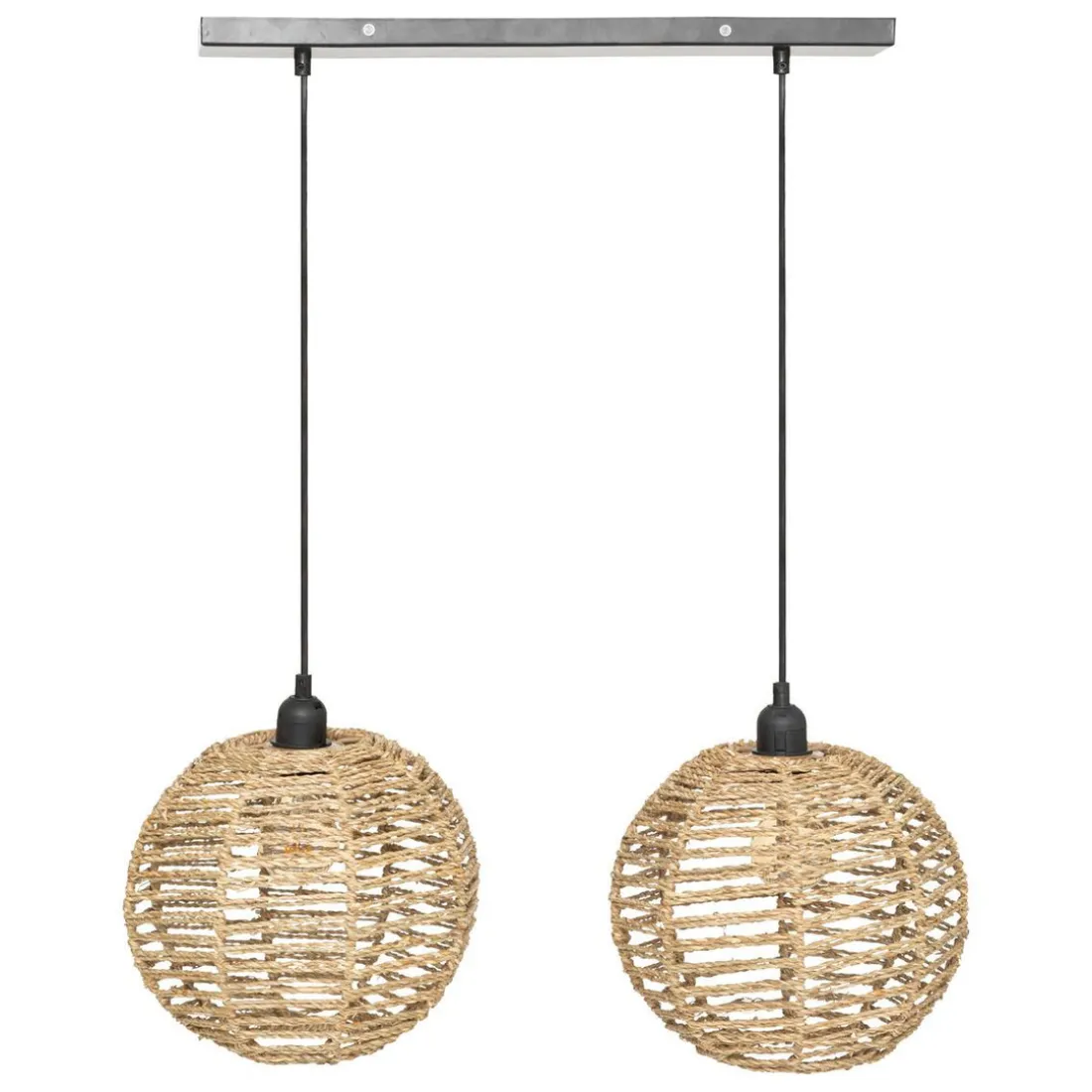 Suspension 2 lampes en métal et jonc de mer