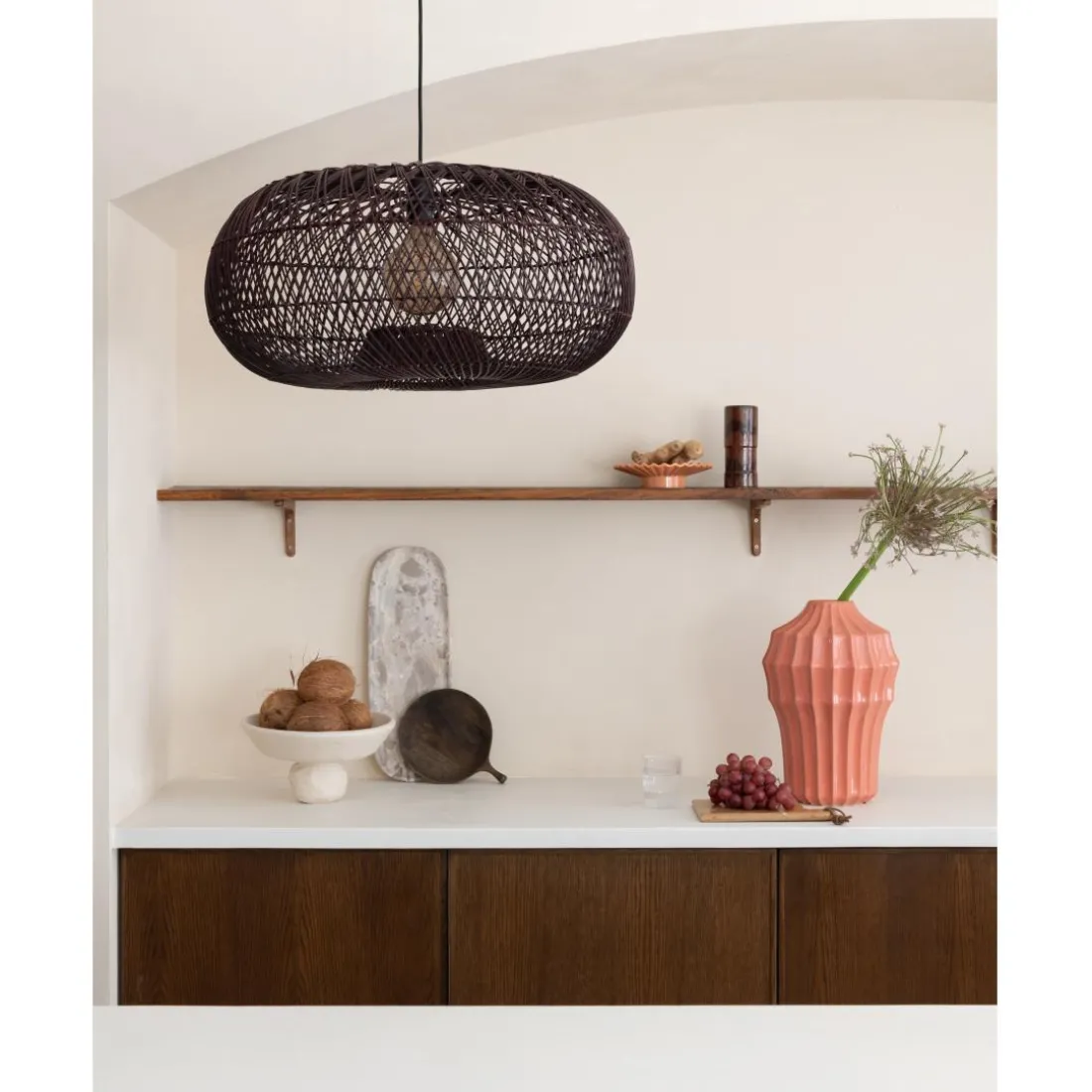 Suspension Arizona Rotin abat-jour bordeaux